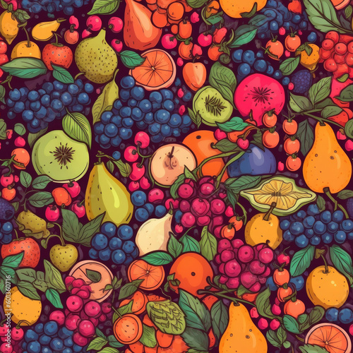 Colorful Fruits Seamless Pattern Texture  Pear  Apple  Grape Generative AI