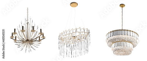 crystal chandelier for the interior isolated on white background, home lighting, 3D illustration, cg render 