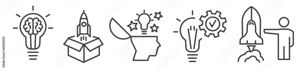 create ideas and thinking outside the box -thin line icon set create ideas and thinking outside the box -thin line icon set