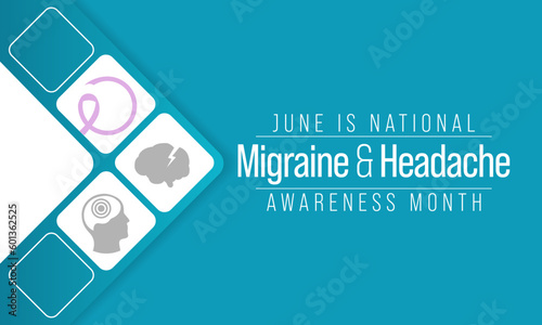 Migraine and headache awareness month is observed every year in June. it is usually a moderate or severe headache felt as a throbbing pain on one side of the head. Vector illustration