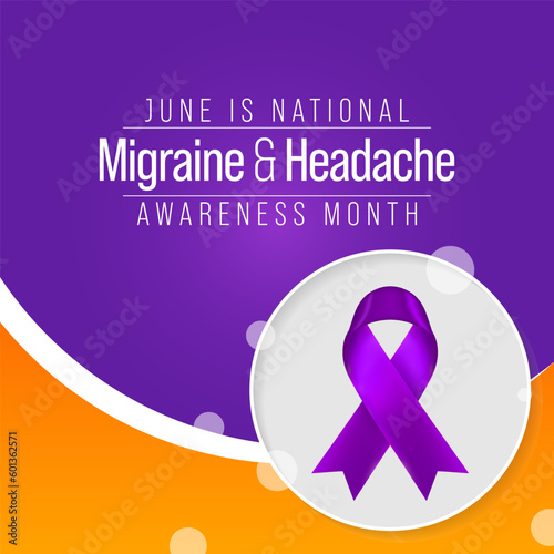 Migraine and headache awareness month is observed every year in June. it is usually a moderate or severe headache felt as a throbbing pain on one side of the head. Vector illustration