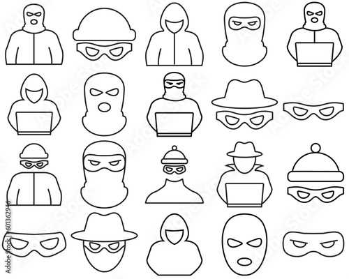 Thief line set icon, scammers logo vector