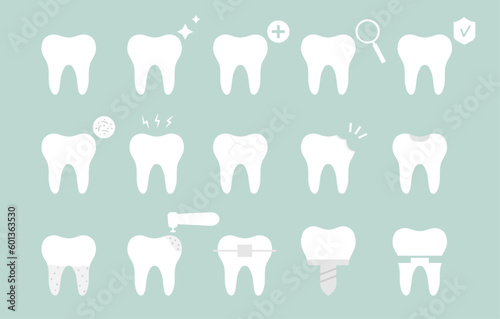 Tooth and teeth oral care. Icon set. Dental hygiene, dentist therapy icons.