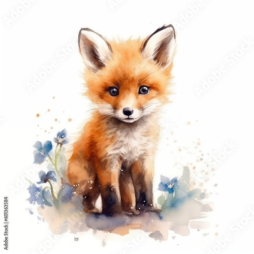 Cute Baby Fox Nursery Art. Generative AI