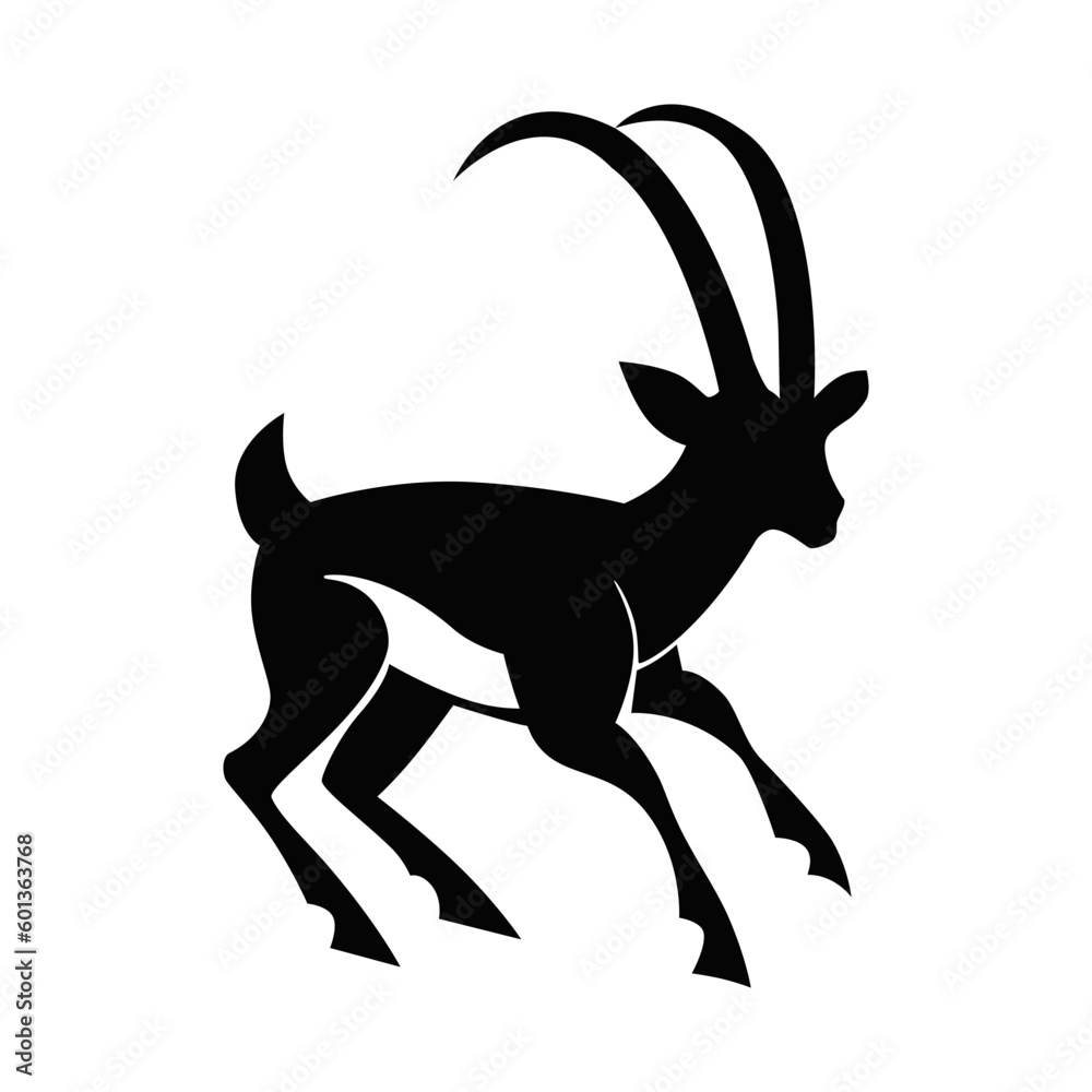 Gazelle. Antelope. Silhouette of an animal's head. Linear art. black, linear, vector art. icon. Closeup. Used for prints, stickers, web design. 