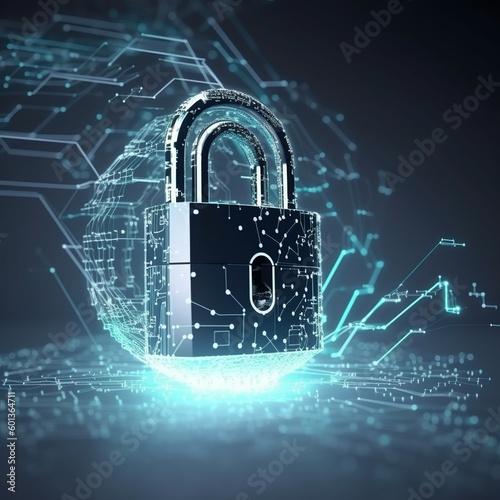 Digital Lock Protecting Data, created with generative Ai