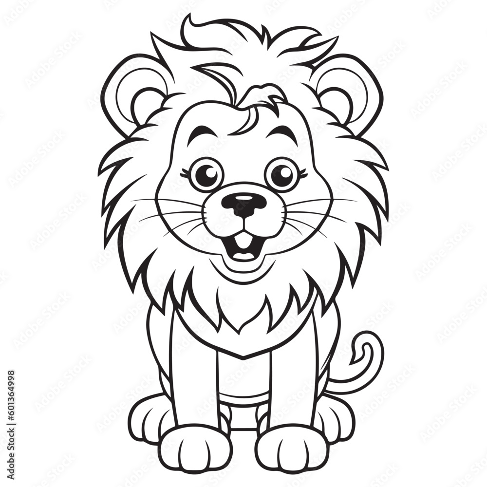 Cute Baby Lion for coloring book or coloring page for kids vector clipart