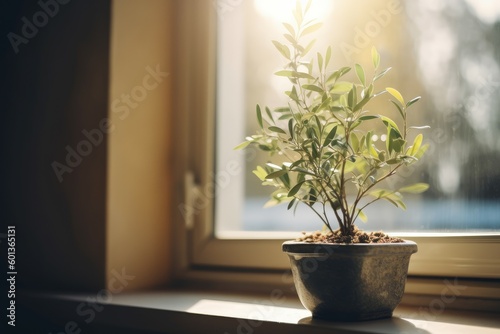 Young olive tree pot natural. Generate Ai