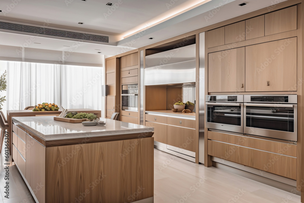 Modern kitchen in an exclusive style, interior design, brochure, generative ai Modern kitchen in an exclusive style, interior design, brochure, generative ai