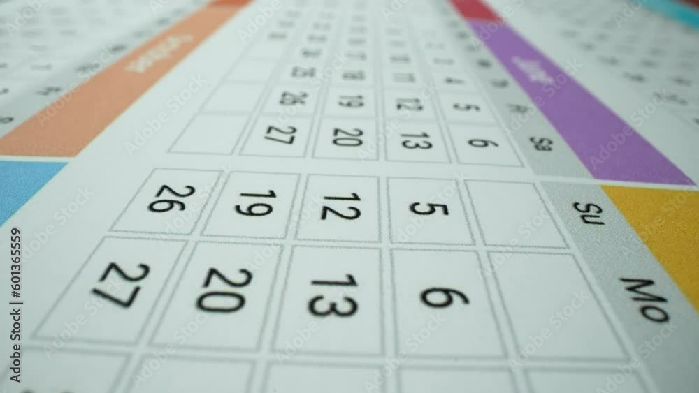 Calendar 2023 close-up. dolly shot of June, April, July of new year. Holidays. Independent day in USA concept Calendar 2023 close-up. dolly shot of June, April, July of new year. Holidays. Independent day in USA concept