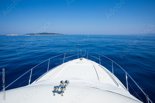 Traveling by sea on a yacht to the destination ANTIPAXOS island, Corfu Regional unit, Ionian Islands, Greece in summer. © vikakurylo81