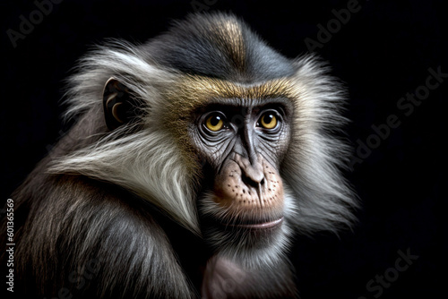 Monkey portrait on dark background. AI Generative © Uliana