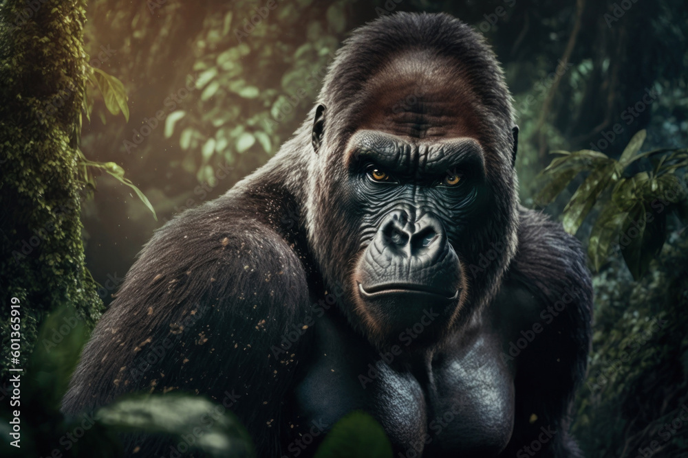 Obraz premium Close portrait adult gorilla, Generative AI