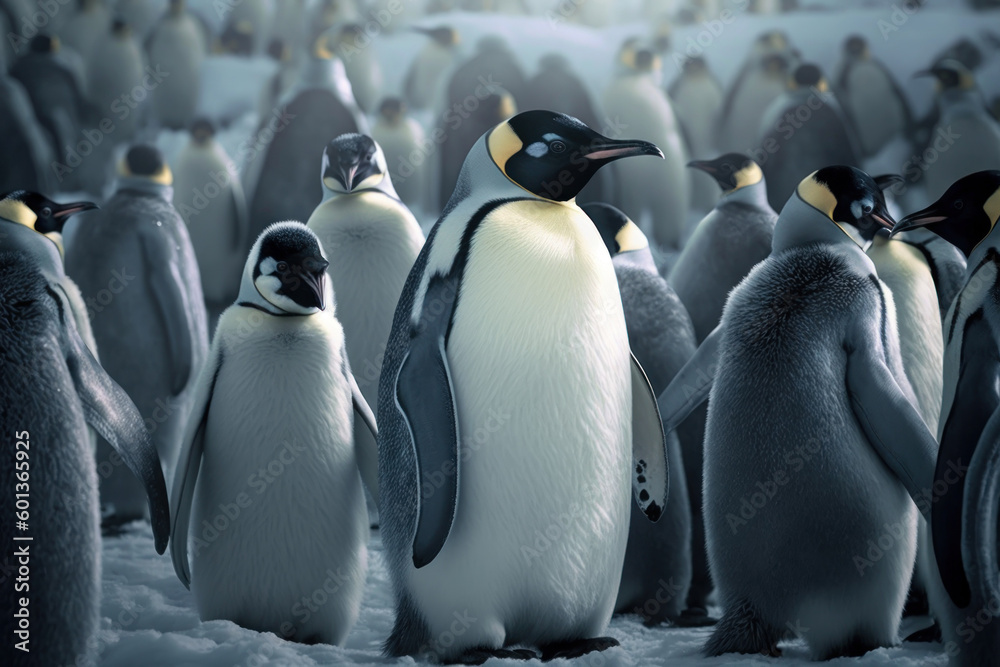 Obraz premium Penguins in polar regions, Generative AI