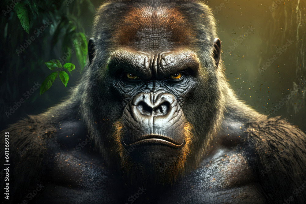 Obraz premium Close portrait adult gorilla, Generative AI