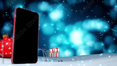 Online Mobile Christmas Shopping Background. 3d animation.