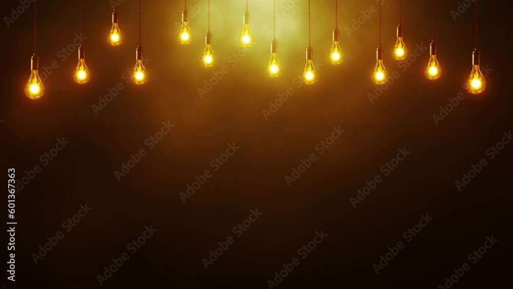 Decorative Light Bulbs Background Amber color. 3d animation, Loopable.