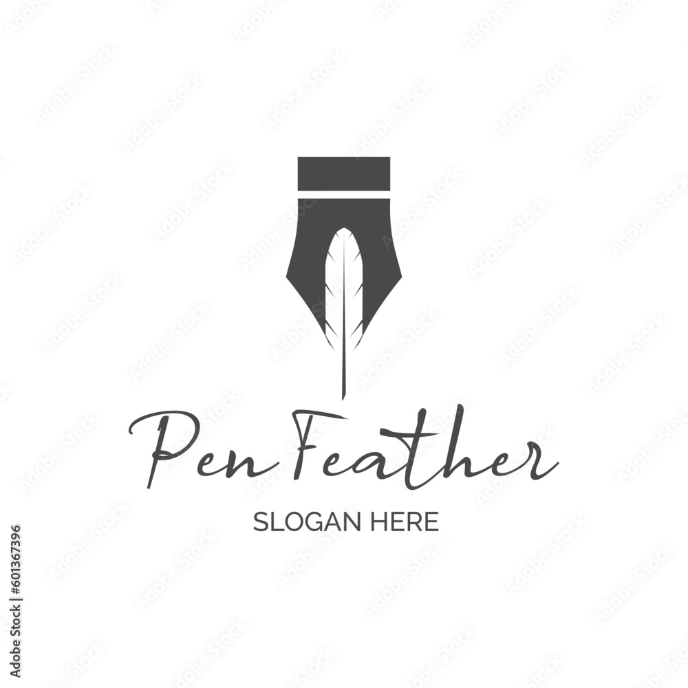 PEN FEATHER LOGO VECTOR TEMPLATE PEN FEATHER LOGO VECTOR TEMPLATE