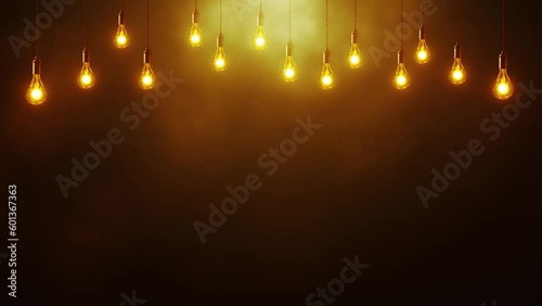 Decorative Light Bulbs Background Amber color. 3d animation, Loopable.