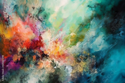 Abstract background of watercolor and acrylic rainbow color paints on a canvas. Generative ai illustration