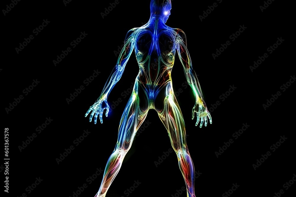 Fototapeta Virtual AI Figure in Holographic Form from Behind