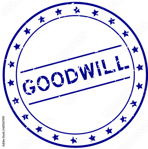 Grunge blue goodwill word round rubber seal stamp on white background