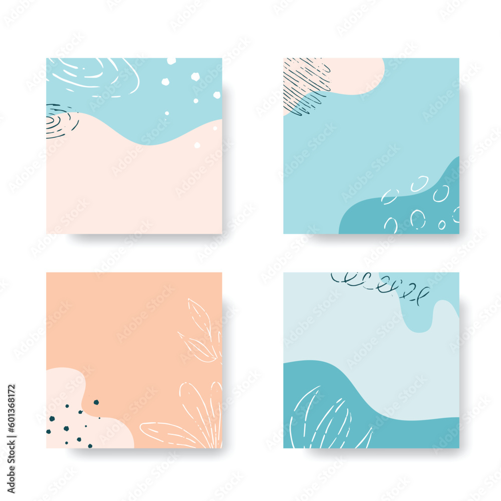 Set of banners for web in abstract style. Vector background with pastel figures and hand-drawn elements. Suitable for beauty 