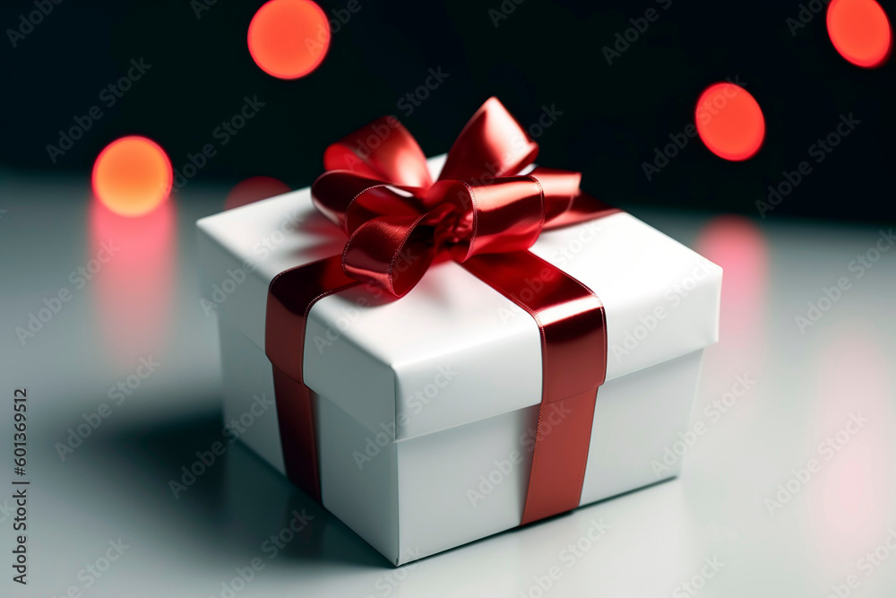 White Gift box with red ribbon. White Gift box with red ribbon.