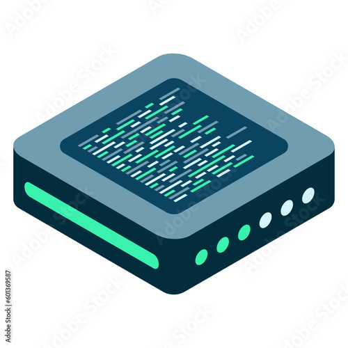Isometric futuristic server. Isometric database or data center. Abstract blockchain. Computer storage. Cloud storage. Vector illustration