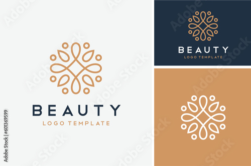 Simple beauty mandala gold floral, golden luxury flower pattern logo design	
