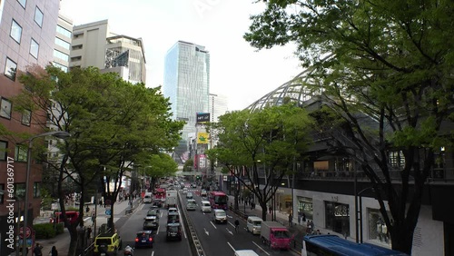 SHIBUYA, TOKYO, JAPAN - APRIL 2023 : View around MIYASHITA PARK. Multi-purpose complex (shopping mall, sports facilities, restaurants, hotel and rooftop park space). photo