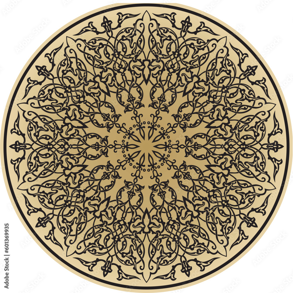 Vector gold and black Turkish classic circle ornament. muslim round pattern for the mosque.. Vector gold and black Turkish classic circle ornament. muslim round pattern for the mosque..