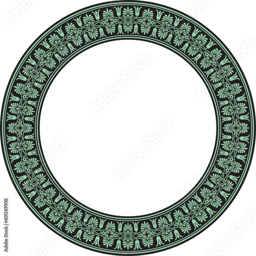 Vector green with black round ornament ring of ancient Greece. Classic pattern frame border Roman Empire..