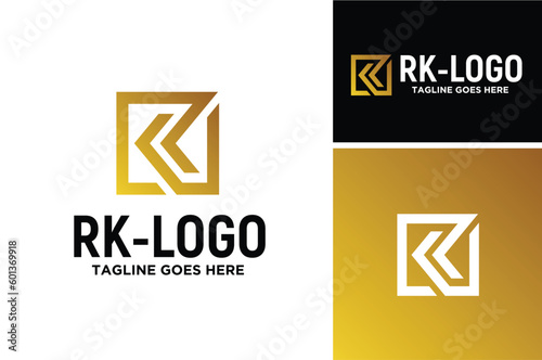 Simple Initial R & K, Monogram RK KR with modern square logo design 