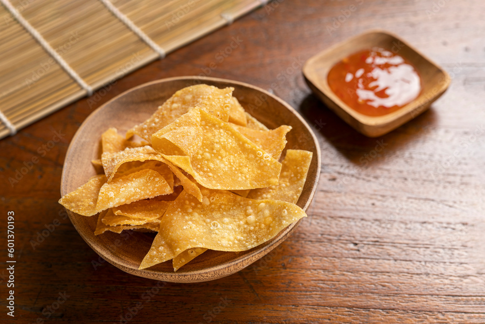 Fried dumplings or fried wontons and dipping sauce, Chinese Style food appetizer. Chinese food. Fried dumplings or fried wontons and dipping sauce, Chinese Style food appetizer. Chinese food.