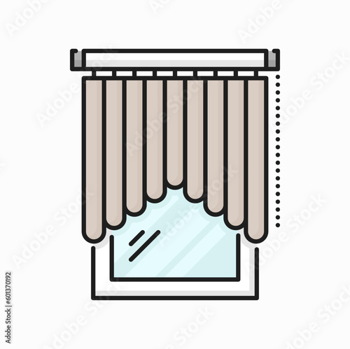 Window venetian blind, curtain shade line icon. Vector office window cover, room darkening and light blocking jalousie, roman curtain