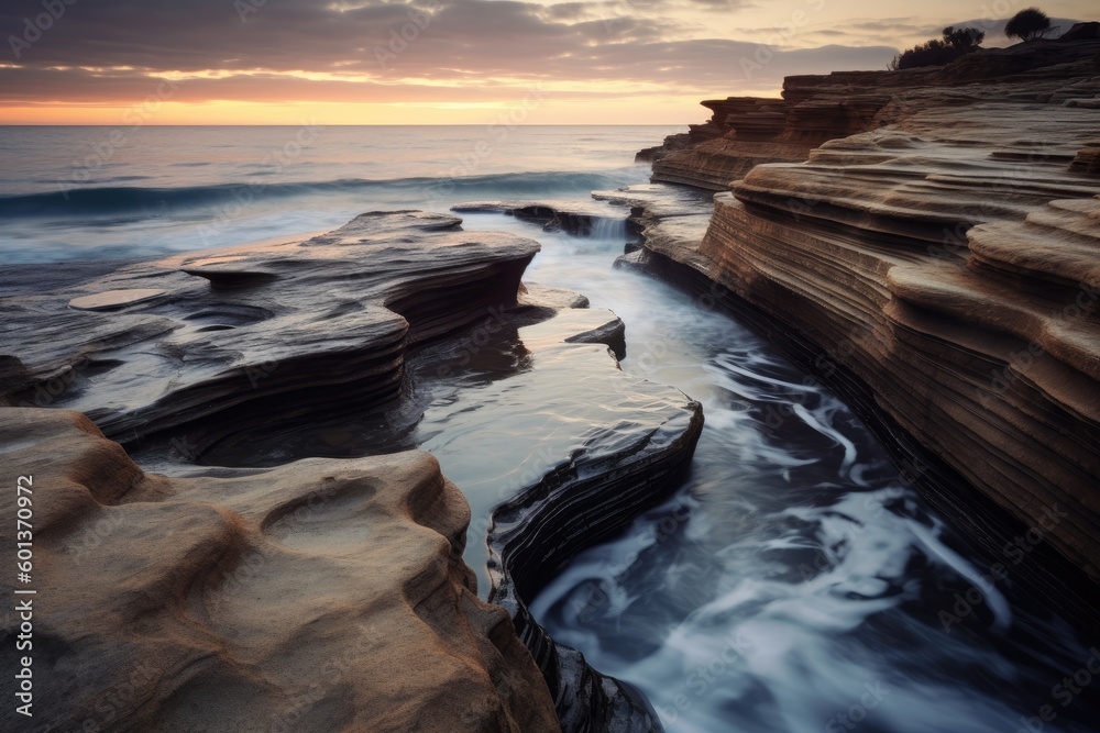 Obraz premium Majestic Rocky Beach on the Ocean - Generative AI Illustration