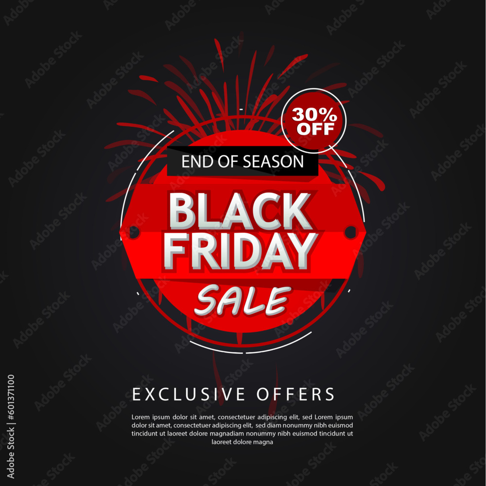 black Friday end of season, black Friday sale offer banner, discount 30% off vector illustration.	