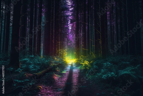 Majestic Forest with Neon Vibes - Generative AI Illustration