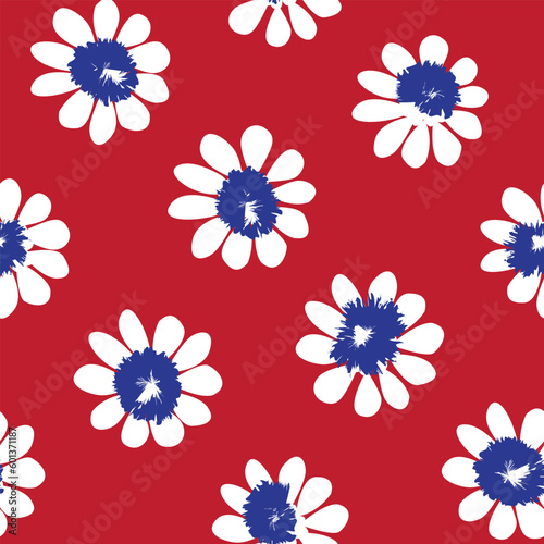 Red Ditsy Floral Seamless Pattern Design