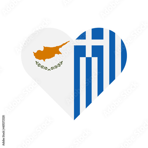 unity concept. heart shape icon of cyprus and greece flags. vector illustration isolated on white background