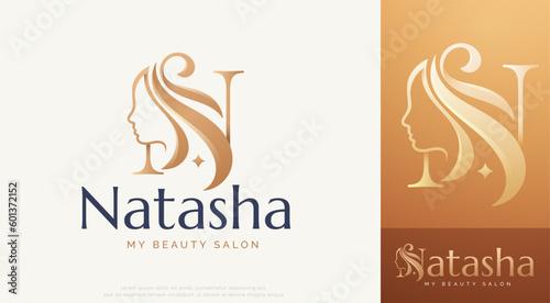 Print op canvas beauty monogram letter e woman silhouette logo design