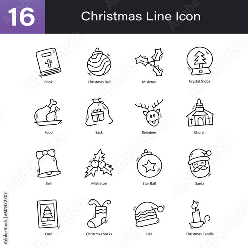 Christmas Outline Hand Draw icon Set 0. EPS 10 File