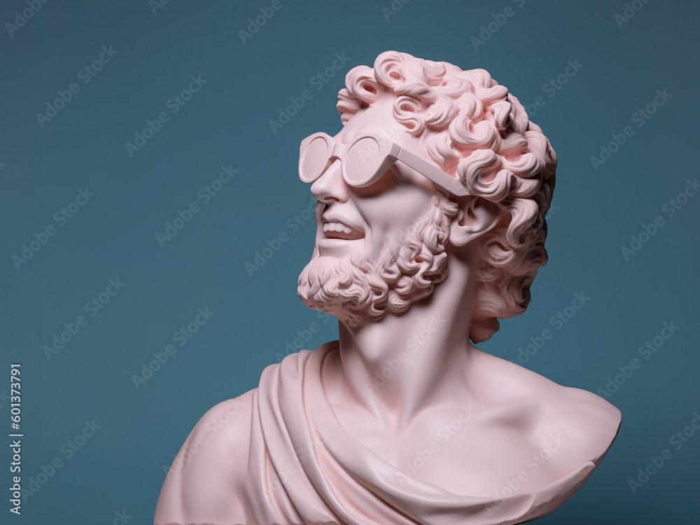 Ancient bust of a smiling man in sunglasses. Ancient bust of a smiling man in sunglasses.