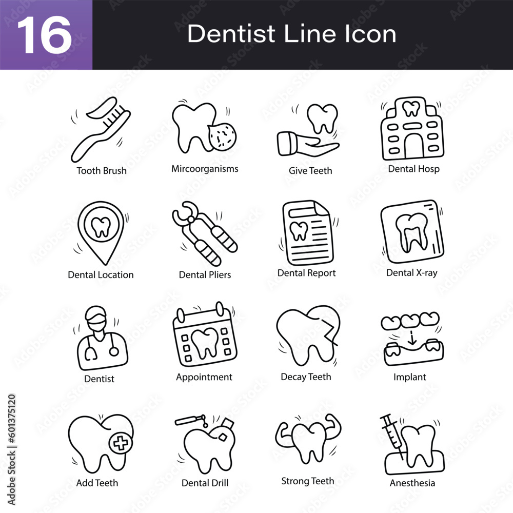 Dentist Outline Hand Draw icon Set 03. EPS 10 File