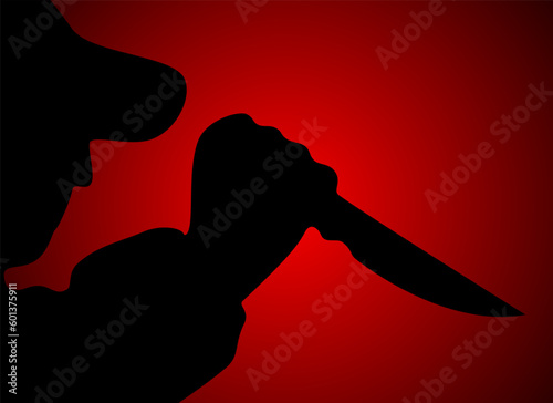 silhouette illustration of a killer holding a knife. photo of a killer, people about to kill, person holding a knife