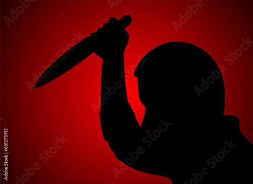 silhouette illustration of a killer holding a knife. photo of a killer, people about to kill, person holding a knife