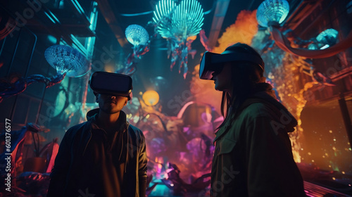 Immersed in a Fantastical World: Couple Playing with AR VR Headsets Generative AI