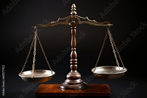 Law scale justice symbol. Judge justice concept. Generative AI