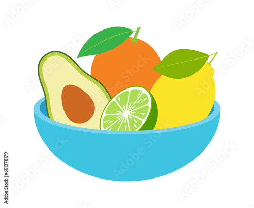 Avocado and lime in bowl icon. Fruit healthy organic and fresh food theme. Isolated design. Vector illustration